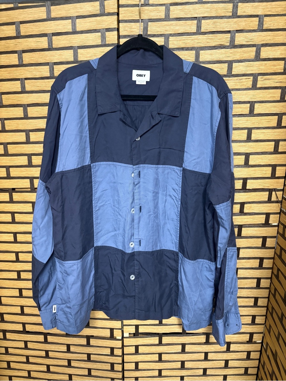 Obey blue button down shirt size large